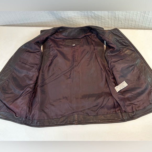 Preston & York Sz S Belted Brown Leather Biker Vest Jacket Gold hardware Zip - Picture 9 of 15